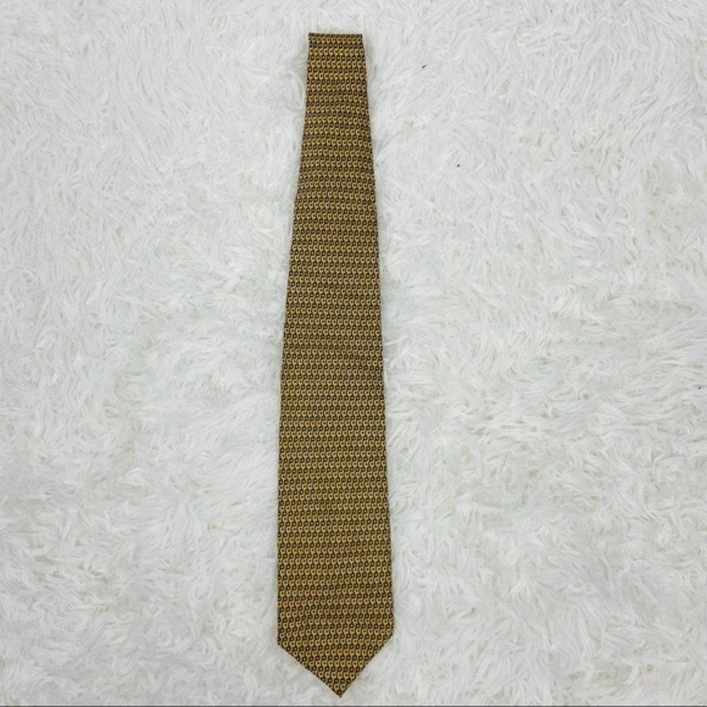 BELLO UOMO yellow/ golden handmade 100% silk printed mens tie